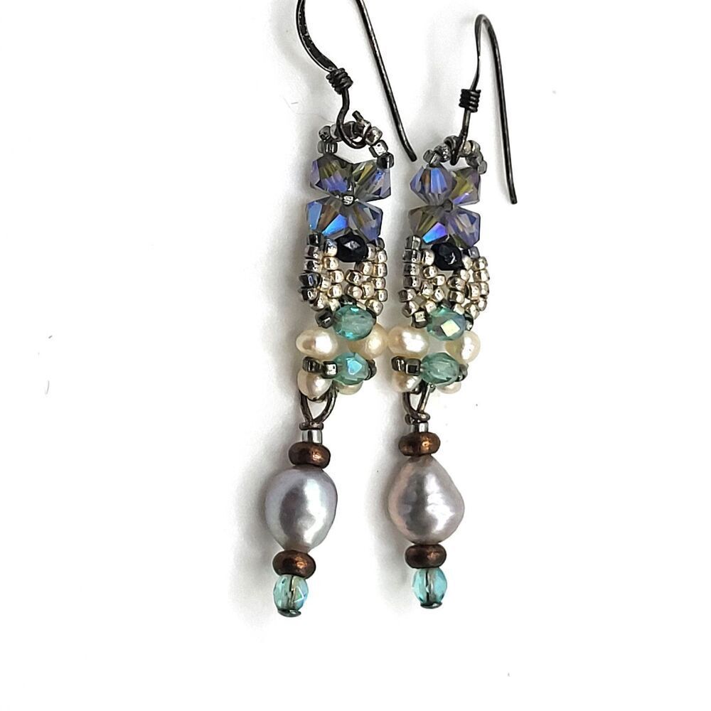 Artisan Handmade Freshwater Pearl Woven Bead AB Crystal 2in